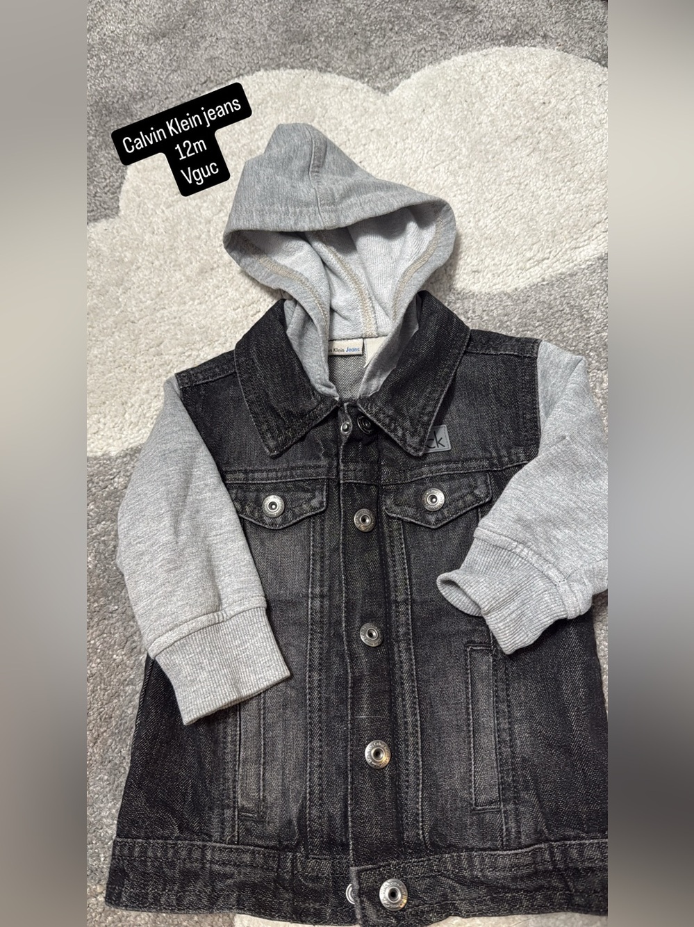 Calvin Klein Jeans Kids Black Washed Denim Jacket with Gray Hoodie
